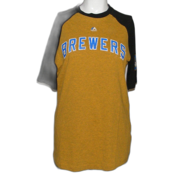 MILWAUKEE BREWERS Tee, M, Blue/Yellow, Logo, Cooperstown collection, Baseball - Picture 9 of 12